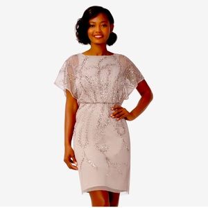 Adrianna Papel hand beaded shirt blouson sheath cocktail dress in marble size 4